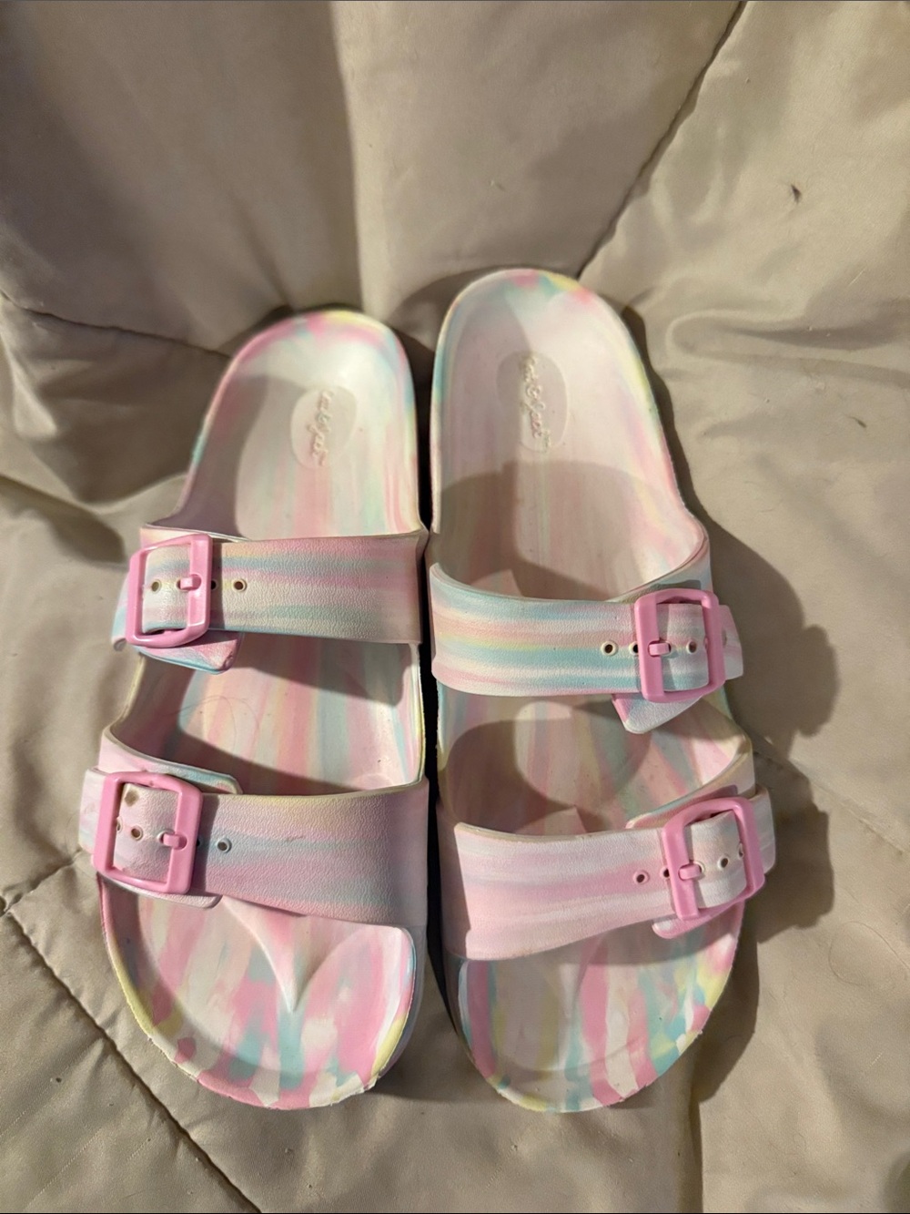 Cat & Jack Pastel Tie-Dye Adjustable Dual-Buckle Slide Sandals - Pink